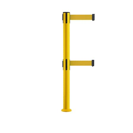 Stanchion Dual Belt Barrier Fixed Base Yellow Post 9ft.Yellow Belt